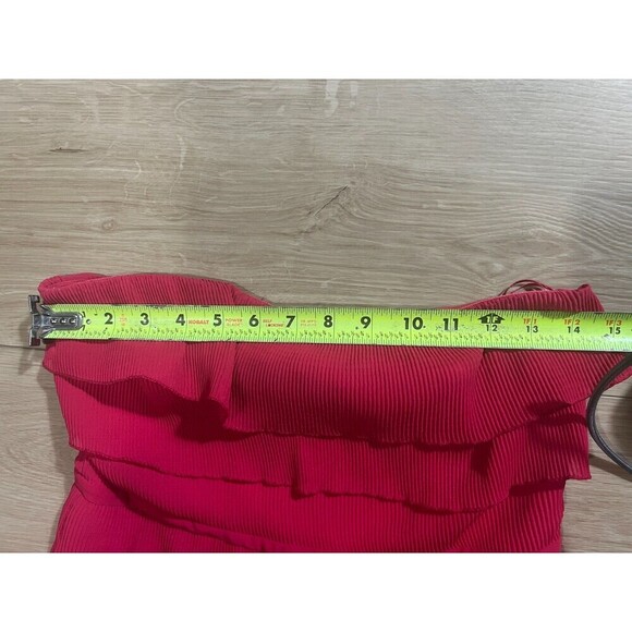 Pins and Needles Strapless Ruffle Mini Dress Womens Size M Red Ribbed Party Chic - Picture 5 of 6
